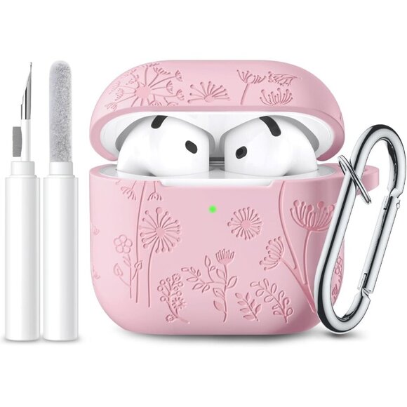 Accessories - Women's Apple Airpods Flower Engraved Case Compatible Cleaner Kit Keychain Bag